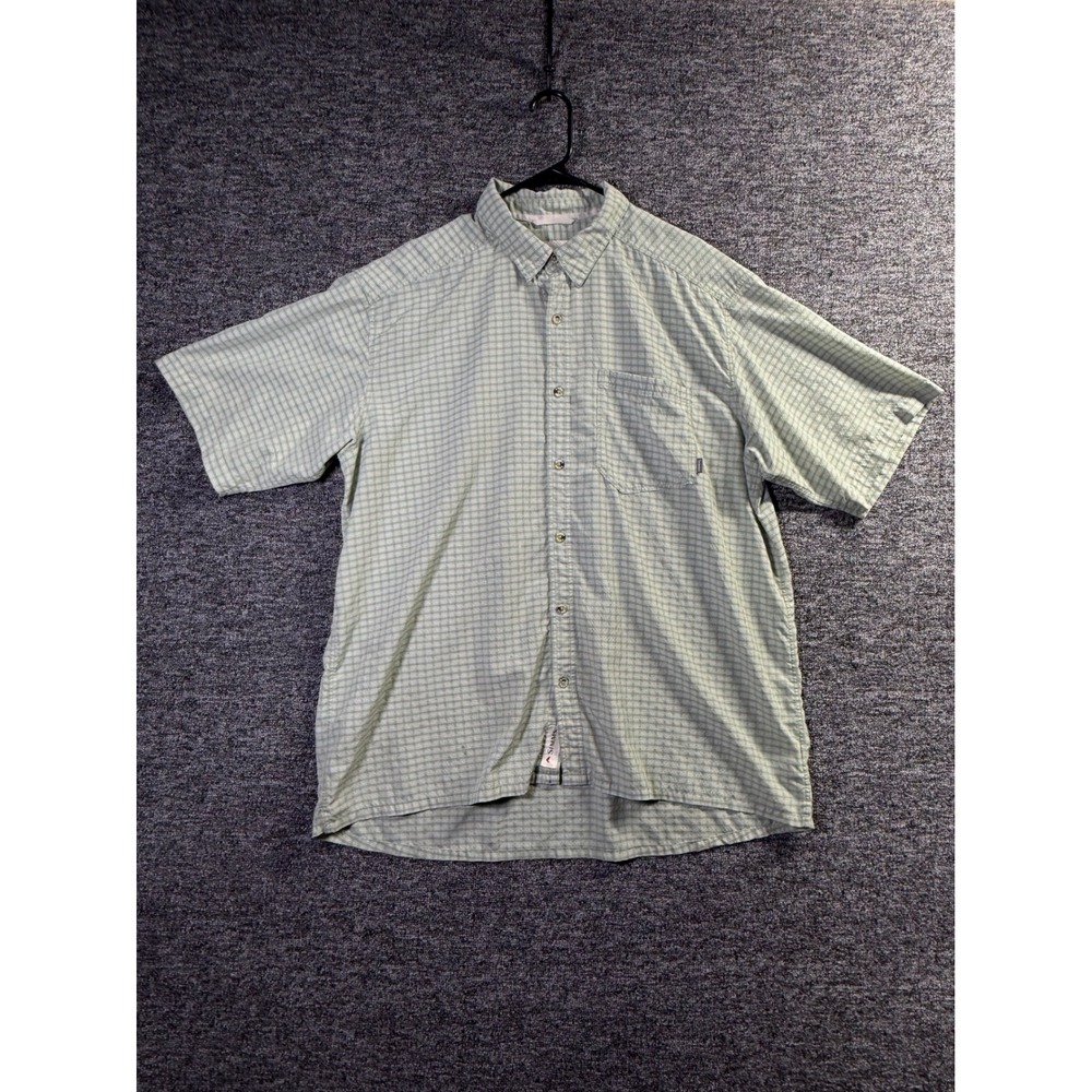 Simms Mens XXL Short Sleeve Fishing Shirt Sage Green Grid Check Vented Back